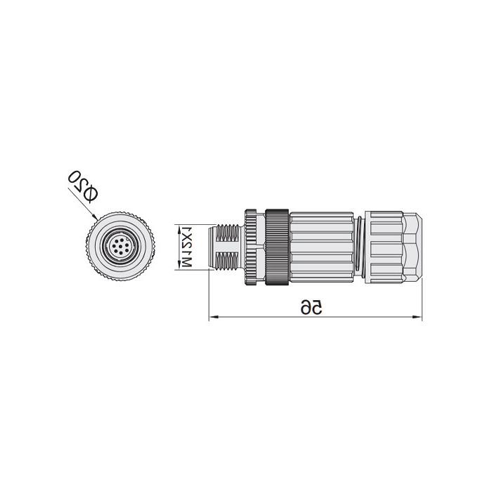 M12 8Pin, male straight, screw connection, 64F381